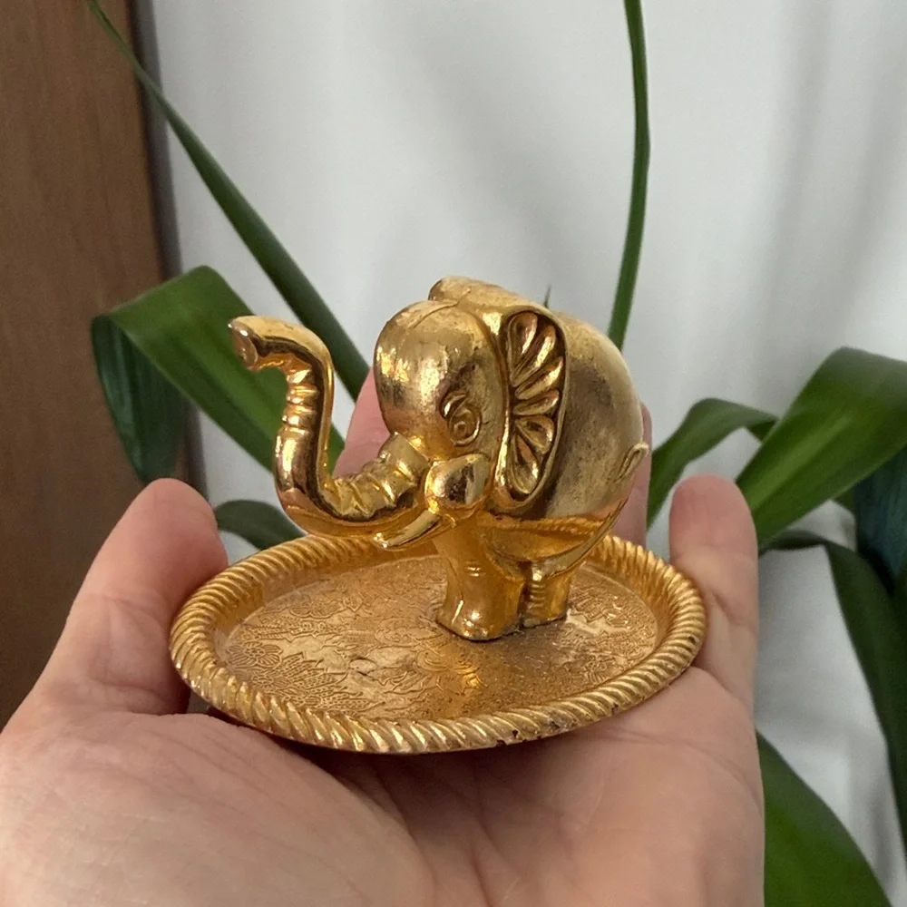 Golden Elephant Decorative Dish Ring Holder Trinket Decor